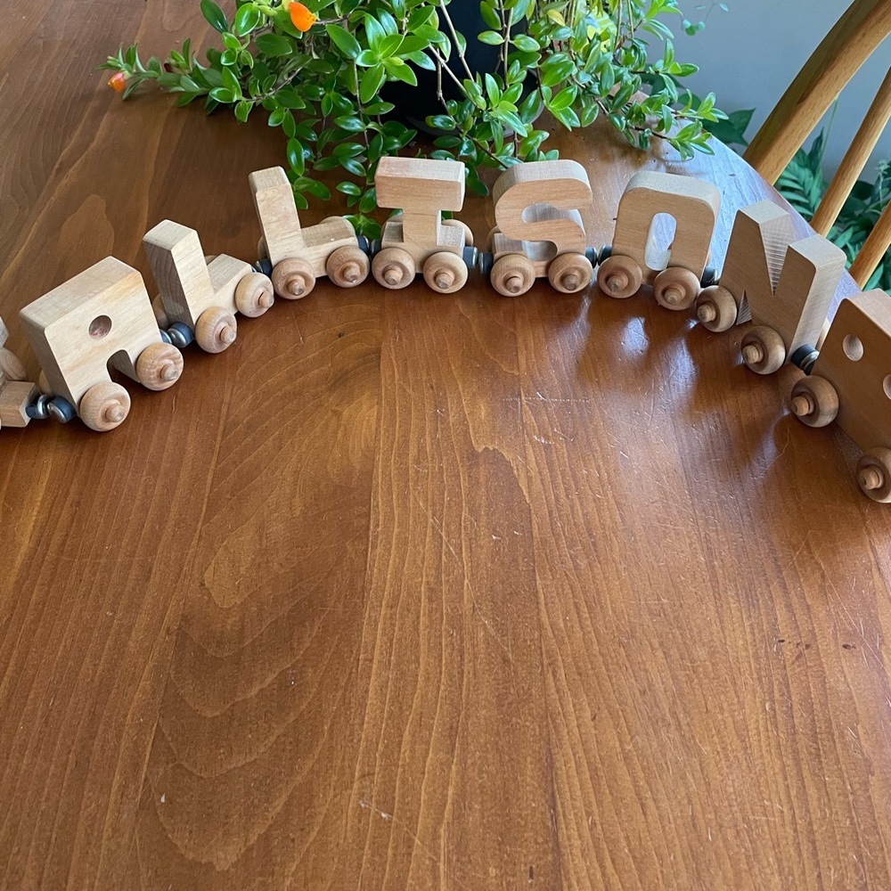 Vintage Wooden Train Letters "ALLISON" with Engine & Caboose